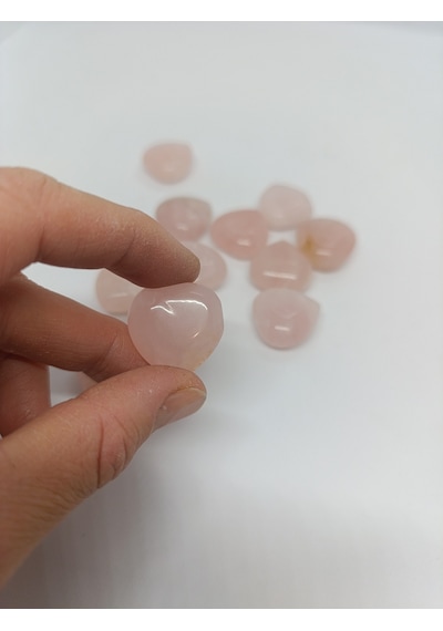Pembe Kuvars İkili Biblo Set Kalp Şeklinde Ve İşlenmemiş Ham Hali-1001/balık Hediyelik 02