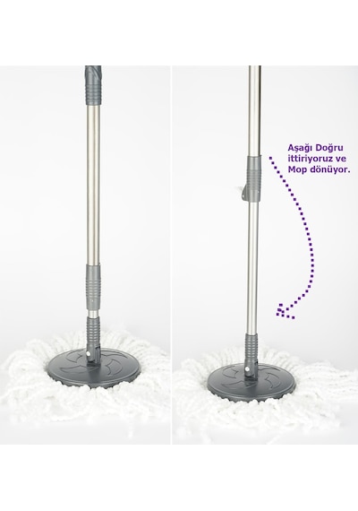 Mikrofiber Püsküllü Dönerli Temizlik Seti, Akıllı Mop Sapı
