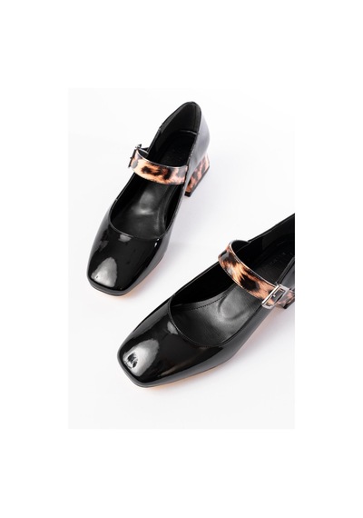 Aymood St-006 Siyah Leopar Rugan Günlük 4 Cm Topuklu Ayakkabı Kahverengi
