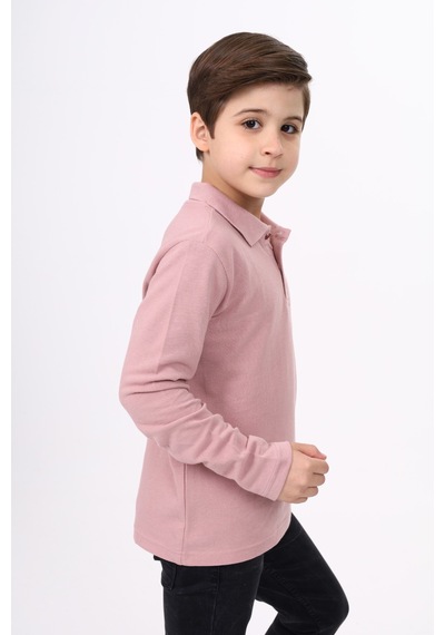 Toontoy Kids Toontoy Unisex Polo Yaka Düğmeli Uzun Kollu Tişört Gülkurusu