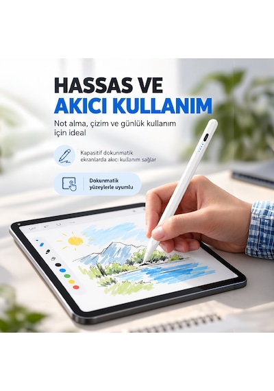 Samsung Galaxy A11 Plus X230 Uyumlu Type-c Şarjlı Aktif Stylus Dokunmatik Ekran Kalemi Not & Çizim Beyaz