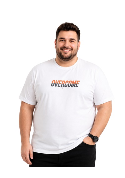 BattaLmoda Erkek Büyük Beden Beyaz Bisiklet Yaka Kısa Kollu Overcome Thsirt 3XL-4XL-5XL-6XL