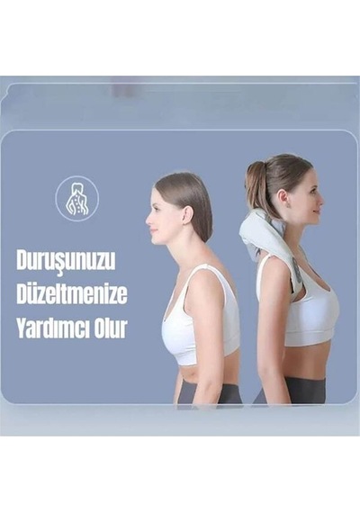 Yoğurma Hissi Veren Masaj Aleti Şarjlı Ovmalı Isıtmalı Boyun Koyu Gri