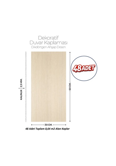 30x60 Cm Kendinden Yapışkanlı Duvar,banyo,tezgah Arası Ahşap Desen-48 Adet Pm007-48
