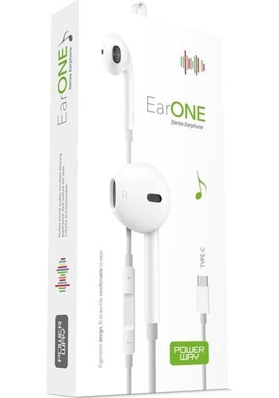 Powerway Earone Mikrofonlu Kablolu Kulaklık Type-c Çıkışlı Tüm Cihazlarla Uyumlu Stereo Diğer