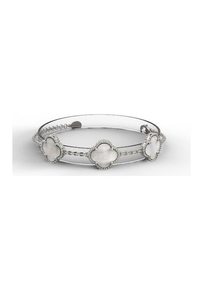 Roza Silver 925 Ayar Beyaz Sedef Taşlı Rodyum Üçlü Yonca Gümüş Bileklik Rb10043