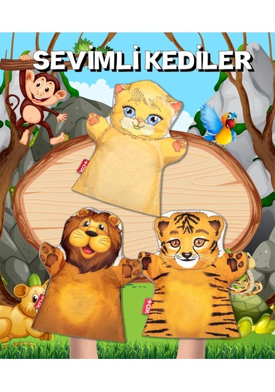 3 Parça Tox Sevimli Kediler Keçe El Kukla Set . Eğitici Oyuncak