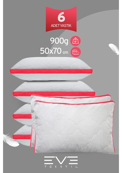 6 Adet Pembe Serisi Kılıflı Fermuarlı Klimali Antialerjik Silikon Nano Elyaf Yastık 50x70cm Beyaz