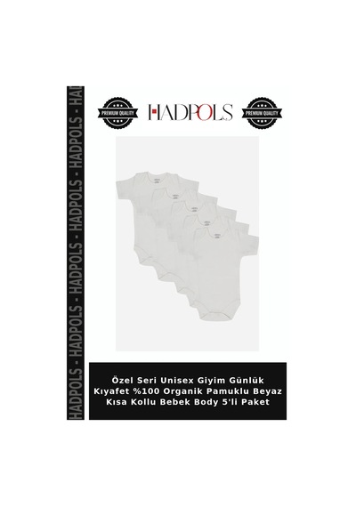 Hadpols Özel Seri Unisex Giyim Günlük Kıyafet %100 Organik Pamuklu Beyaz Kısa Kollu Bebek Body 5'li Paket