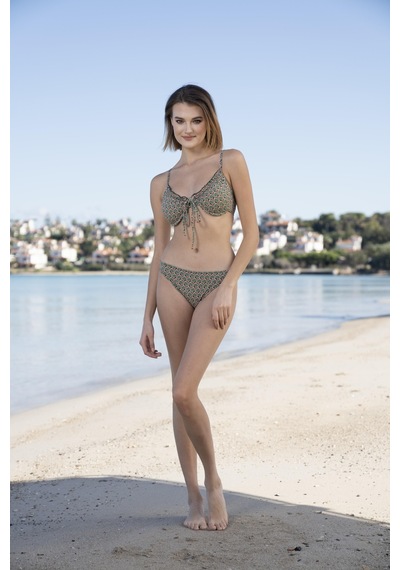 Estiva Desenli Büzgülü Balenli Bikini Takımı - Yeşil