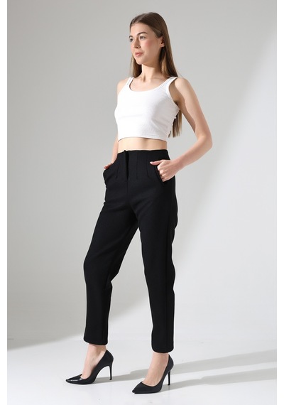 Gugus Kadın Maskülen/havuç Kaşe Pantolon Trend Model Siyah