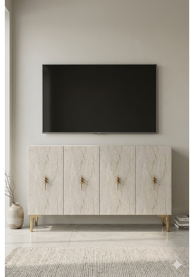 Ka1217btg Salkım Konsol Ve Tv Sehpası Beyaz-traverten-gold 120cm