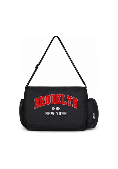 Sevbano Brooklyn Baskılı Unisex Okul, Spor, Ofis Çok Amaçlı Postacı Çanta Siyah
