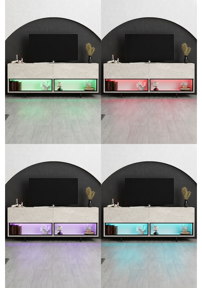 Ekol Siyah Demir Ayaklı Rgb Led Işık Sistemli Traverten Tv Ünitesi Tv Sehpası M2 Traverten - Siyah Ekol Siyah Demir Ayaklı Rgb Led Işık Sistemli Traverten Tv Ünitesi Tv Sehpası M2 Traverten - Siyah
