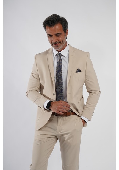 İntersivin Slim Fit Likralı Mikrofiber Kumaş Toprak Takım Elbise Toprak