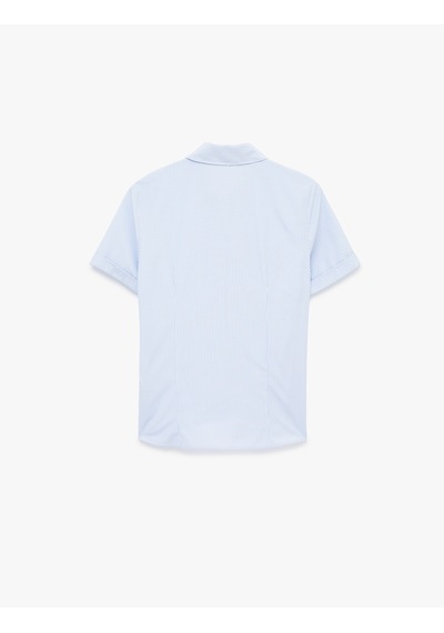 Koton Slim Fit Klasik Yaka Kısa Kollu Çizgili Poplin Gömlek Mavi Çizgili 6sak60022uw Antrasit
