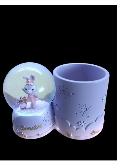 Tavşan Figürlü 15cmx10cm Ebat Pilli Işıklı Dekoratif Kar Küre Kalemlik 15cm X 10cm