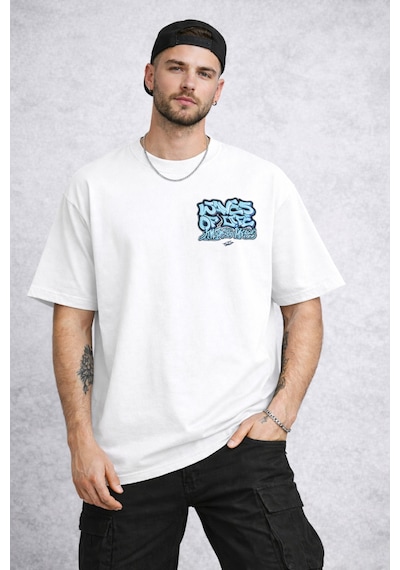 Herkesemoda Waves Of Yazı Detaylı Basic T-shirt Beyaz