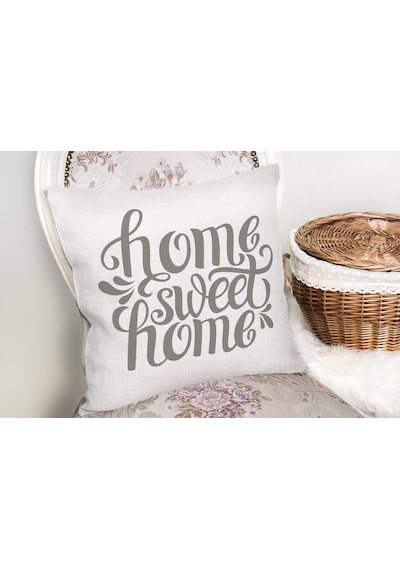 Gri Home Sweet Home Modern Baskılı Yastık Kırlent Kılıfı