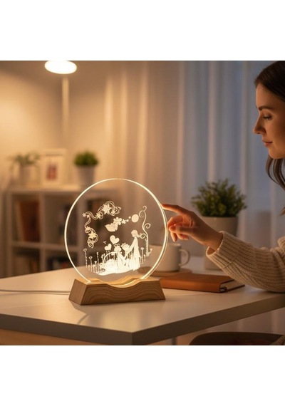Kişiye Özel Romantik Çift Tasarımlı Ahşap Standlı Dekoratif Masa Lambası Diğer
