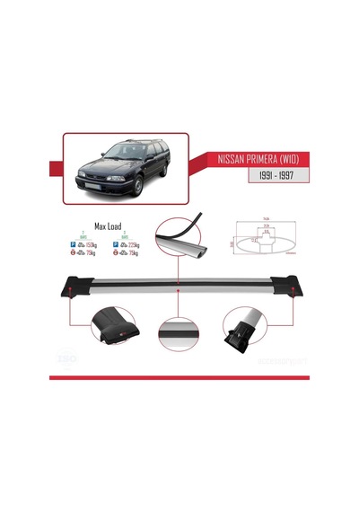 Nissan Primera W10 1991-1997 Arası İle Uyumlu Fly Model Ara Atkı Tavan Barı Gri