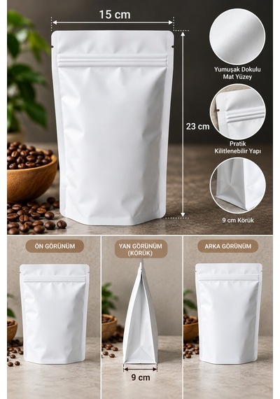 Mat Beyaz Doypack Ambalaj Poşeti 15x23 Cm 100 Adet