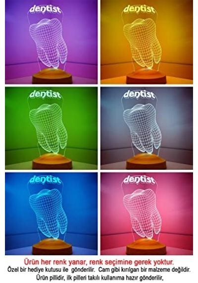 Diş Hekimi İçin 3d Dentist Led Lamba - Diş Doktoruna Özel Hediyesi Kişiye Özel Tasarım Diğer