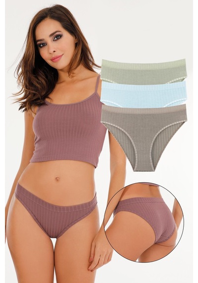 Sensu Kadın Fitilli Soft Renkler 3'lü Slip Külot Set - Kts4053 Yeşil Yeşil
