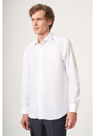 İmza Beyaz İtalyan Yaka Oxford Slim Fit Kolay Ütü Pamuklu Gömlek 1004265270