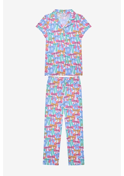Penti Kız Çocuk Colorful Bows Pamuklu Gömlek Kırık Beyaz Pijama Takımı