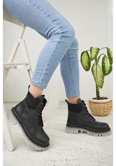 Nesil Shoes Dvm 5003 Siyah Bağcıklı Kadın Bot-siyah Siyah