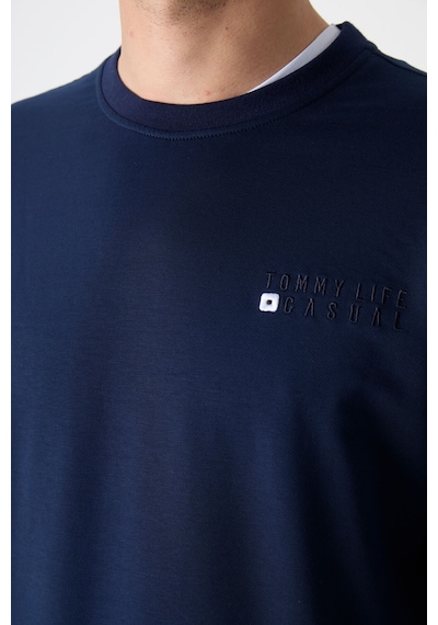 Tommy Life İndigo Casual O Yaka Lastik Paça Pamuklu Erkek Oversize Eşofman Takımı - 85120 İndigo