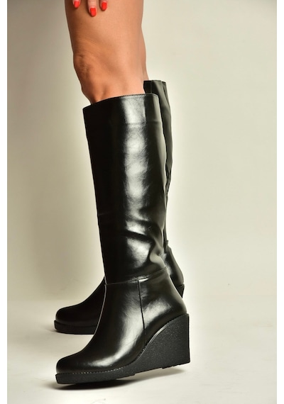 Fox Shoes Z361297409 Siyah Dolgu Tabanlı Kadın Çizme
