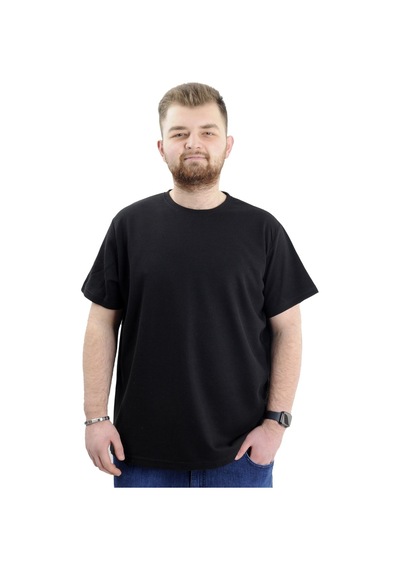 Mode Xl Büyük Beden Erkek T-shirt Bisiklet Yaka Waffle 20033 Siyah Siyah