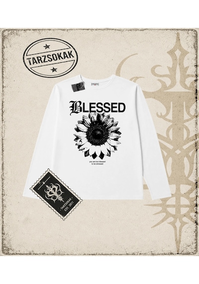 Tarzsokak Gotik & Grunge Streetwear Blessed Long Sleeve Beyaz