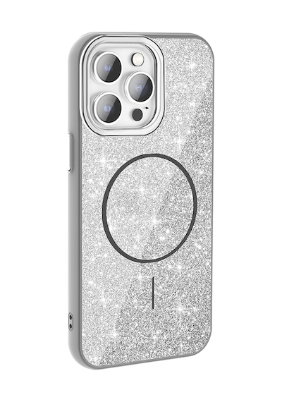 Apple iPhone Uyumlu 14 Pro Max Kılıf Dökülmeyen Simli Silikon Magsafe Kamera Yükseltili Pazarplus Siyah