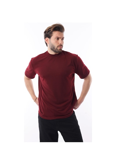 Madmext Bordo Bisiklet Yaka Basic Erkek T-shirt E7113 Bordo