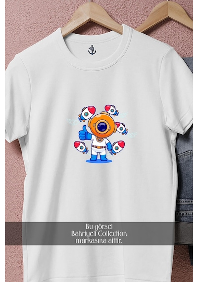 Oversize Okey Mini Dalgıç Tasarımlı Unisex T-shirt Beyaz