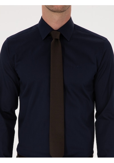 Cacharel Lacivert Slim Fit %100 Pamuk Klasik Gömlek
