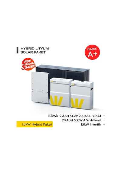 Werer Energy   15kW Hybrid Solar Paket - LiFePO4 Batarya/Inverter/Solar Panel