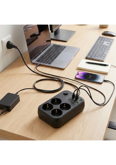 Lunaev Çoklu Priz Uzatma Kablosu 4 Soket + 4 Usb + 2 Type-c Termal Akım Korumalı, Isıya Dayanıklı, 0