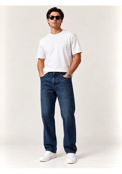 73526-73614 Erkek Relaxed Straıght Fıt Denim Pantolon 73526-73614 Blue