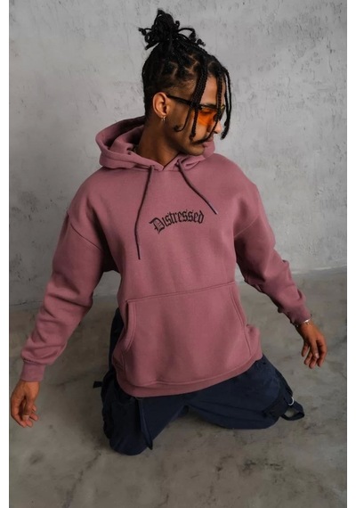 Erkek Üç İplik Baskılı Kapüşonlu Sweat - Gül Kurusu Gülkurusu