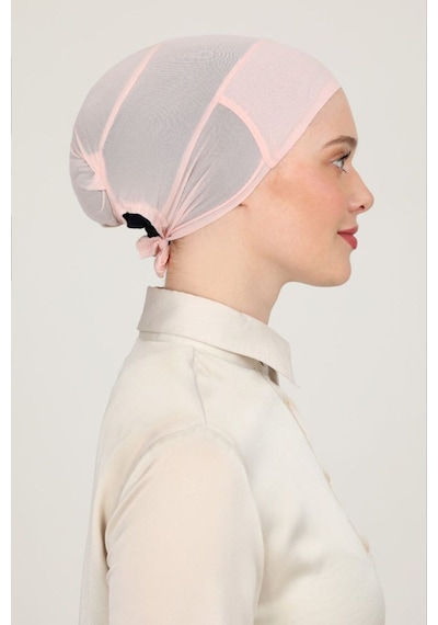 Melodi Scarf Kadın Tesettür Parisien Tüllü Climafit Likralı Nefes Alan Parizyen Dikişsiz Bone Pudra Pudra