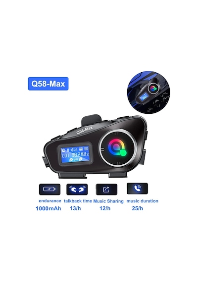 Q58-Max Radyolu Telsiz Özellikli 2 Kişi Bağlantılı Bluetooth Kask Kulaklık 2 Adet