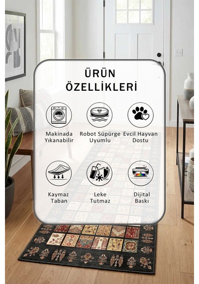 Dijital Baskılı Kaymaz Yıkanabilir Yolluk 2 Vizon