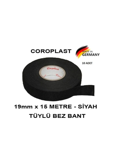 Coroplast 10 Adet Bez Bant Tüylü Yanmaz Kumaş Kablo Sarma Bantı 19mm 15mt