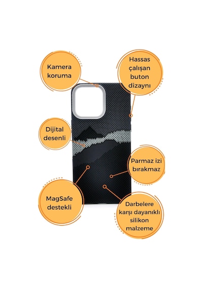 Apple Uyumlu iPhone 16 Pro Dijital Desenli Magsafe Şarj Özellikli Silikon Kapak Kılıf Koyu Gri