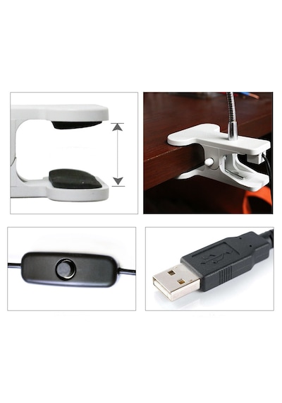 Beyaz Cob Ledli Masa Lambası Kıskaçlı Akrobatik Usb Masa Lambası - Çalışma Lambası - 360 Esnek Gövde Beyaz Işık