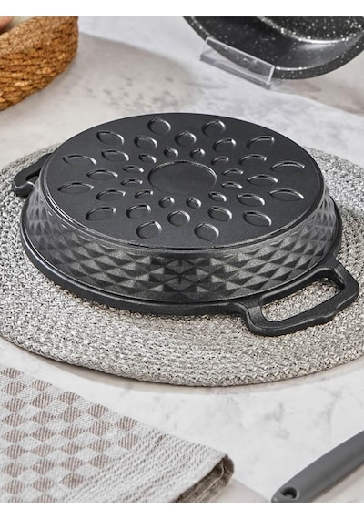 Crystal Döküm Granit 22 Cm Yapışmaz Taban Yumurta,omlet,sucuk Sahan Siyah Gümüş